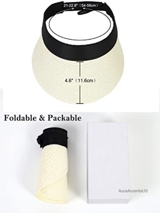 Women\'s Wide Brim Straw Visor Sun Hat UPF 50+ UV Protection Packable Beach Cap